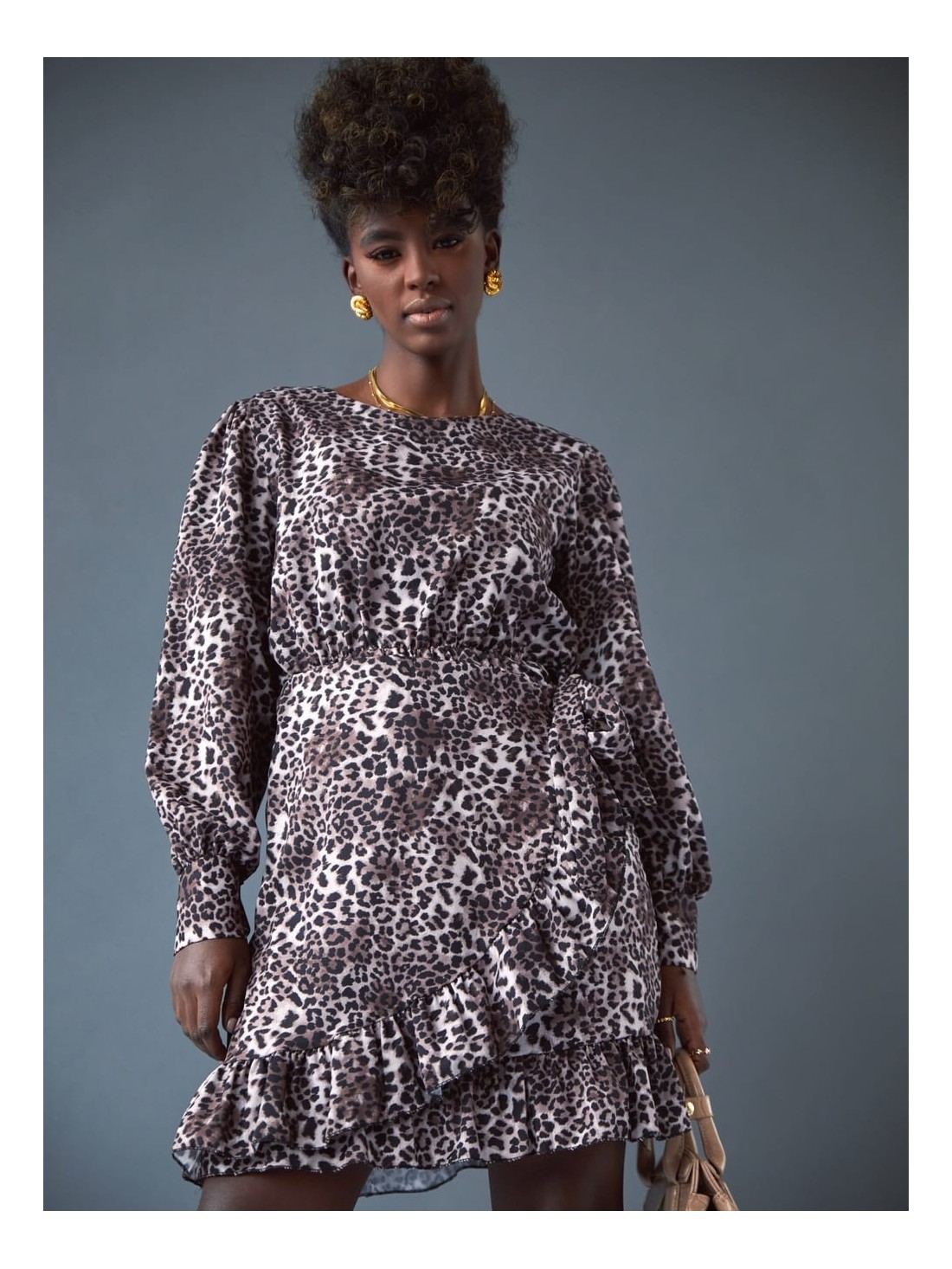 Casual dress with ruffles in a leopard print SF985 - Online store - Boutique